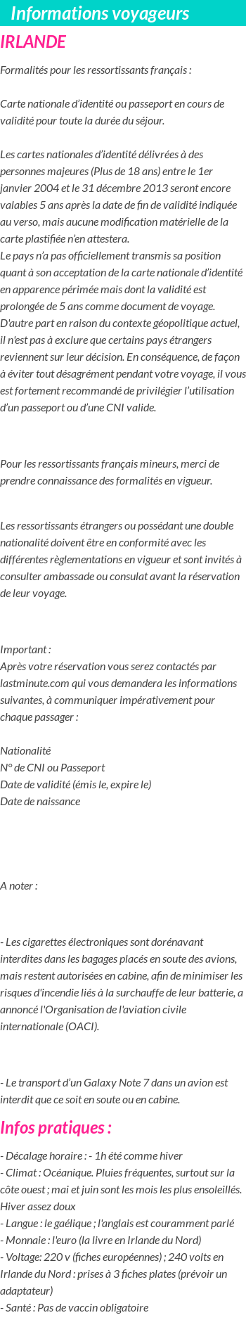 Formalités et infos voyageurs