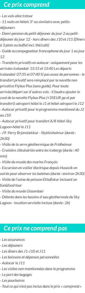 Conditions tarifaires