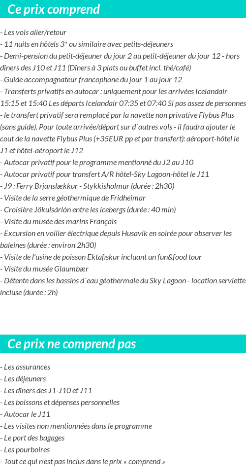 Conditions tarifaires