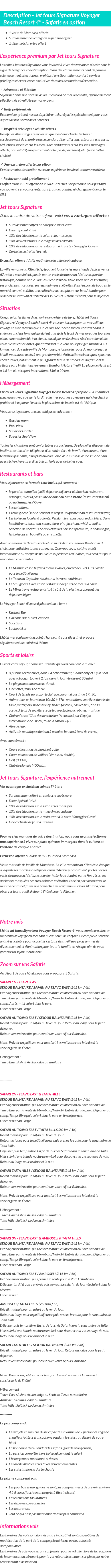 Détails du séjour