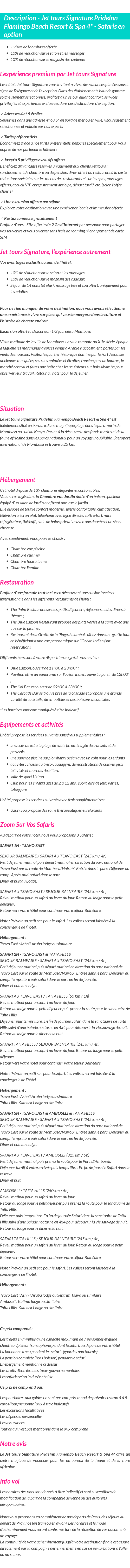 Détails du séjour
