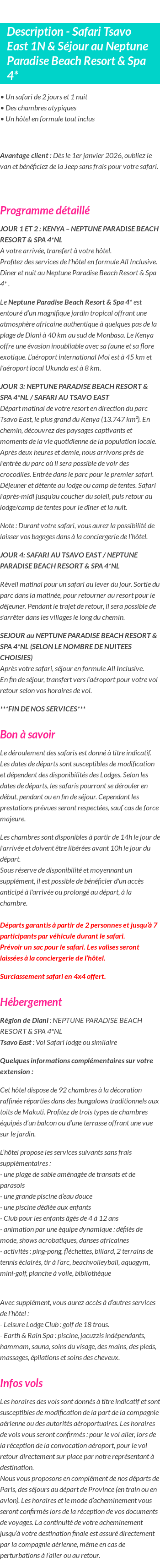 Détails du séjour