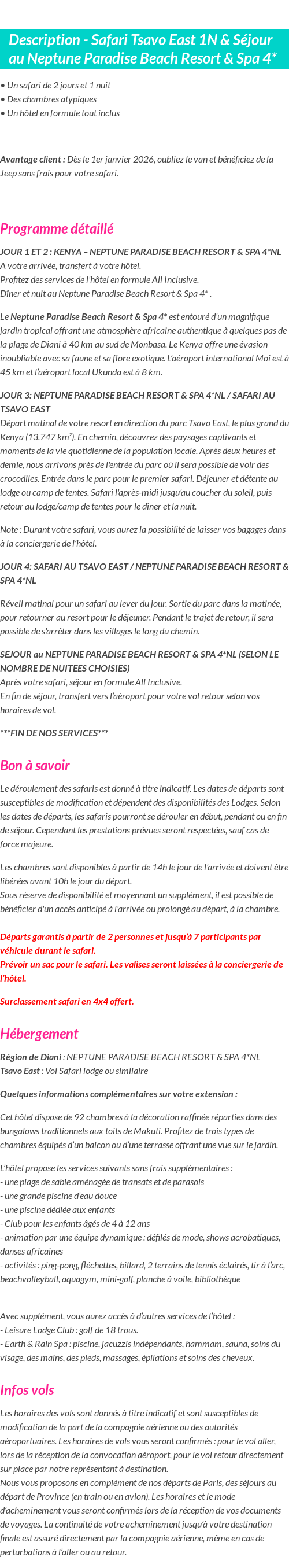 Détails du séjour