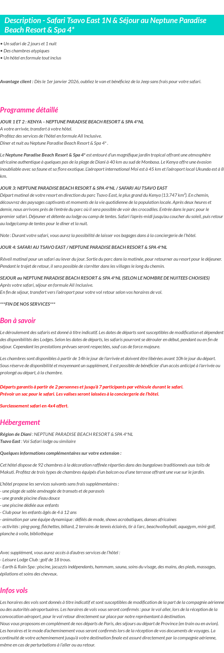 Détails du séjour