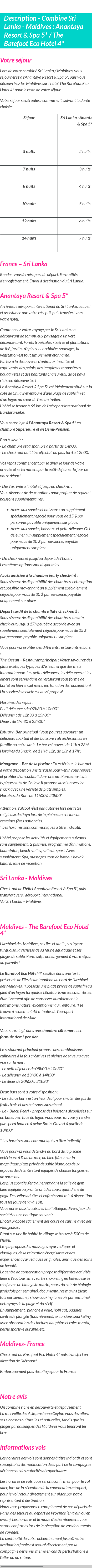 Détails du séjour