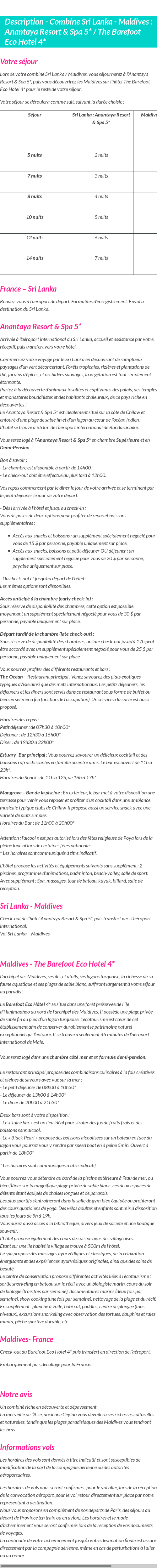 Détails du séjour