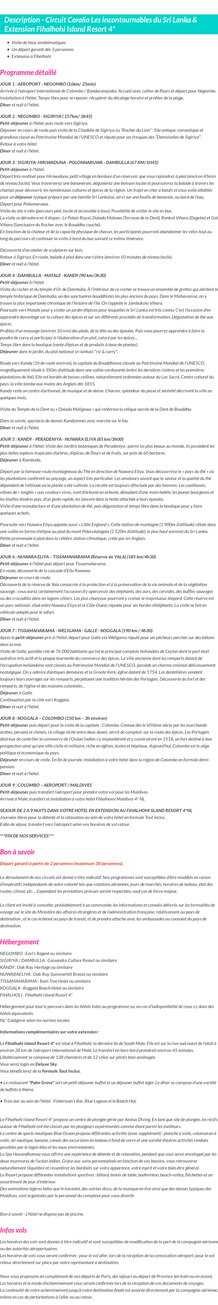Détails du séjour