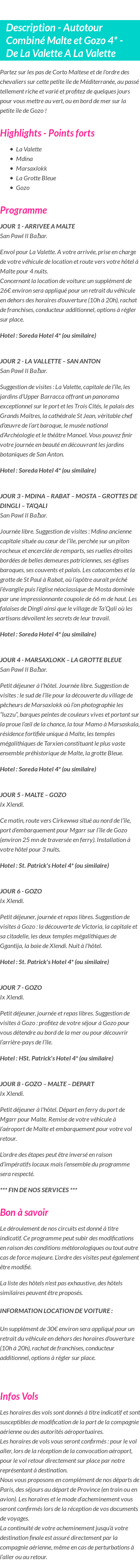 Détails du séjour
