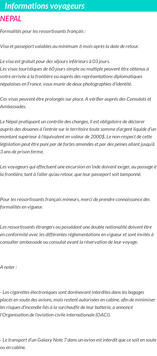 Formalités et infos voyageurs