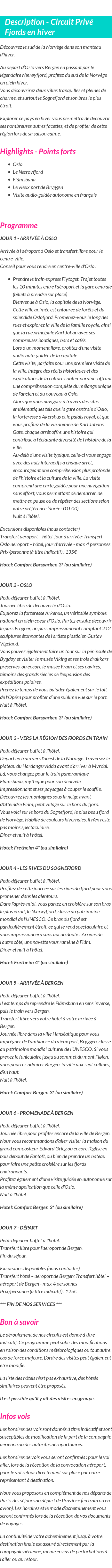 Détails du séjour