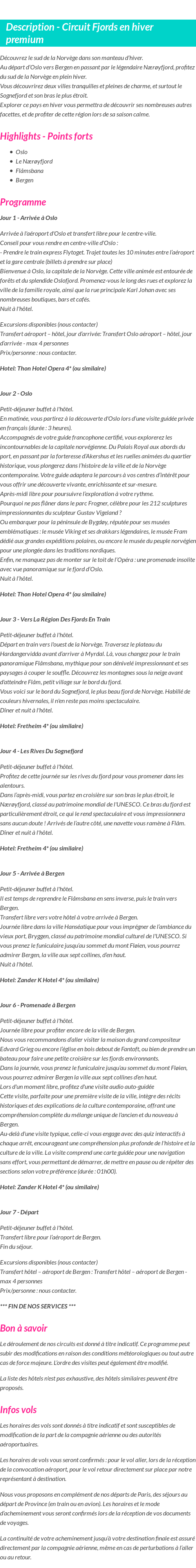 Détails du séjour