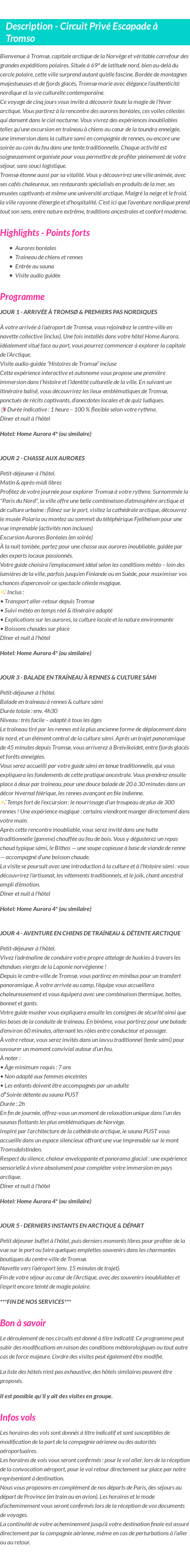 Détails du séjour