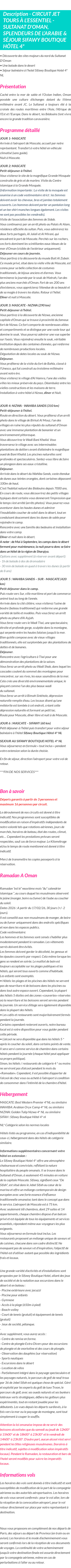 Détails du séjour