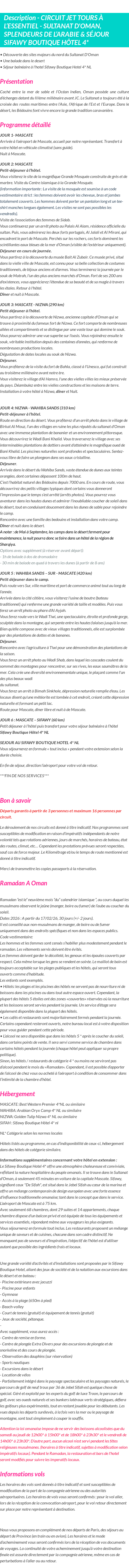 Détails du séjour
