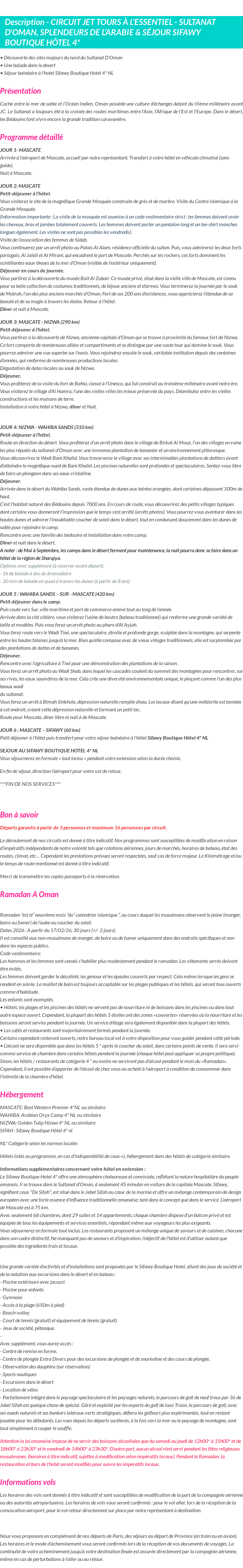 Détails du séjour