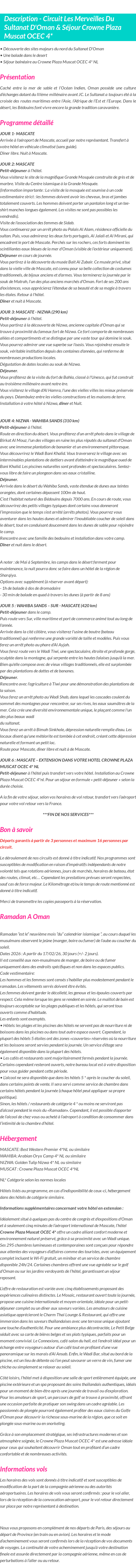 Détails du séjour