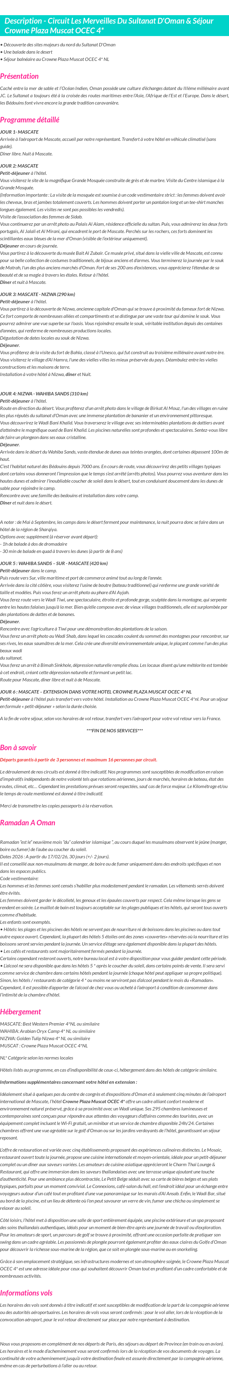 Détails du séjour