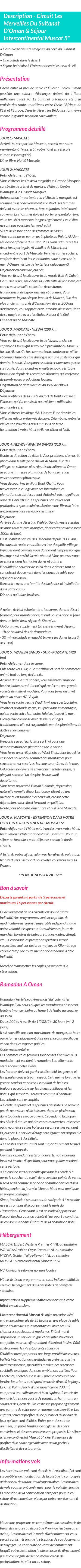Détails du séjour