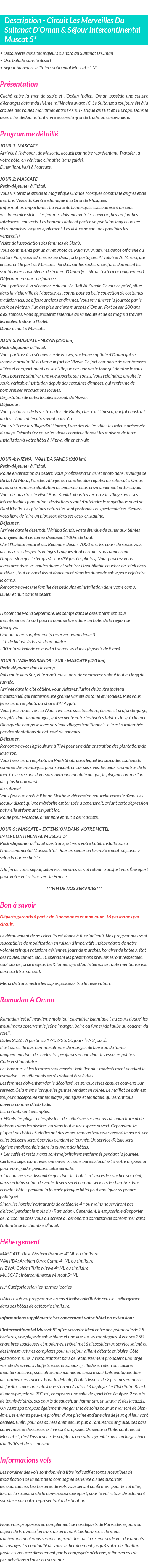 Détails du séjour
