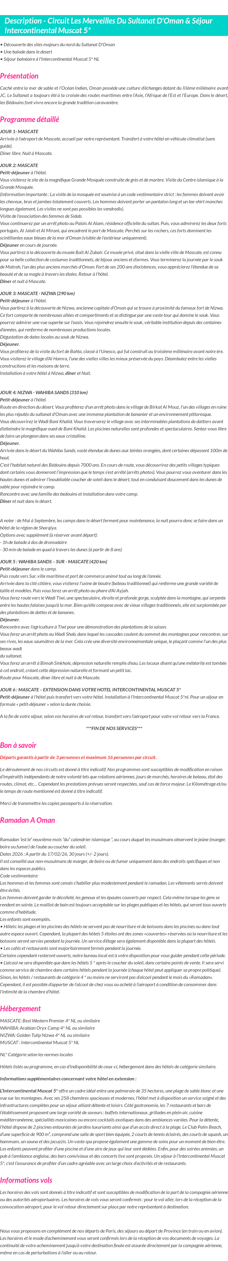 Détails du séjour