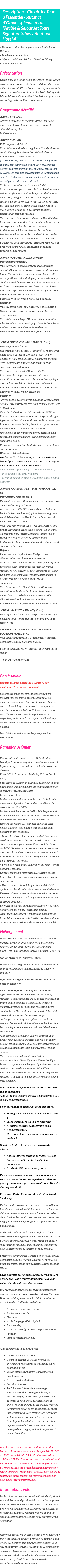 Détails du séjour
