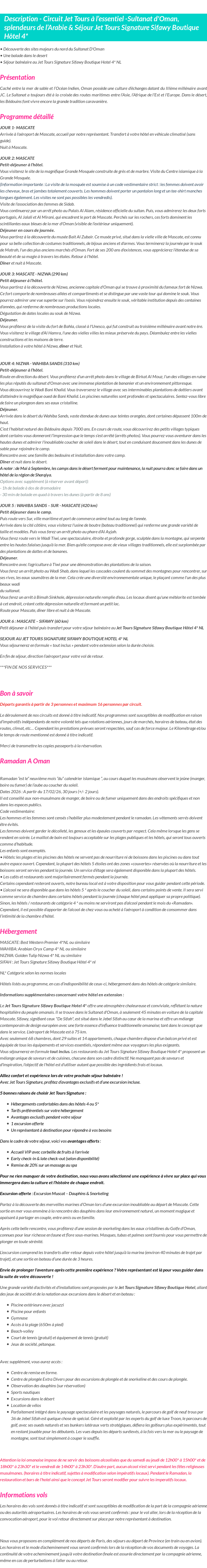 Détails du séjour