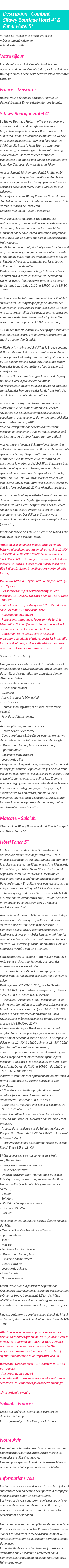 Détails du séjour