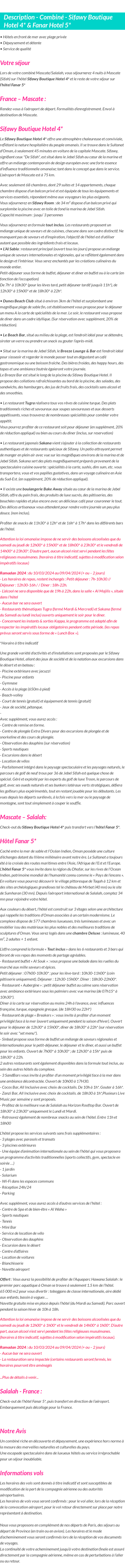 Détails du séjour