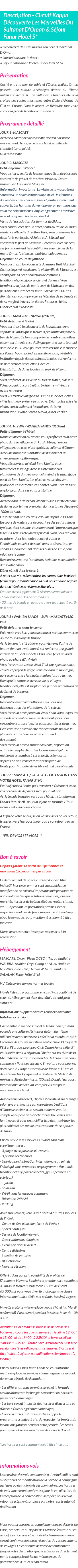 Détails du séjour