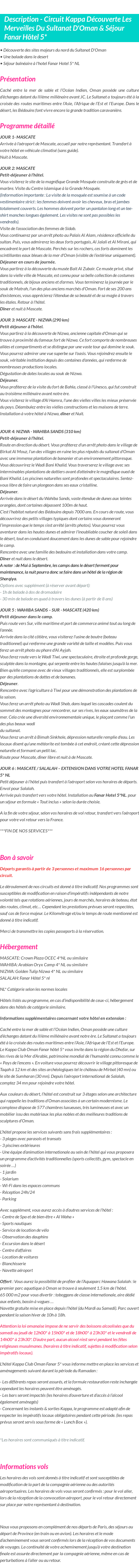 Détails du séjour