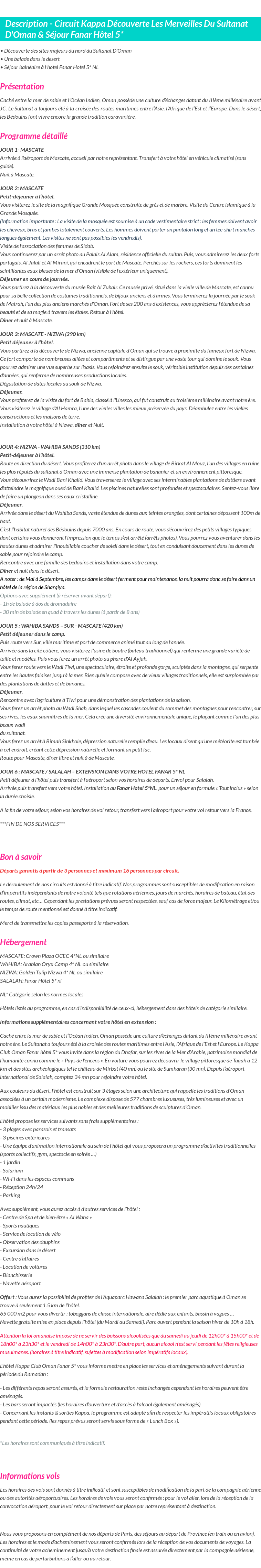 Détails du séjour
