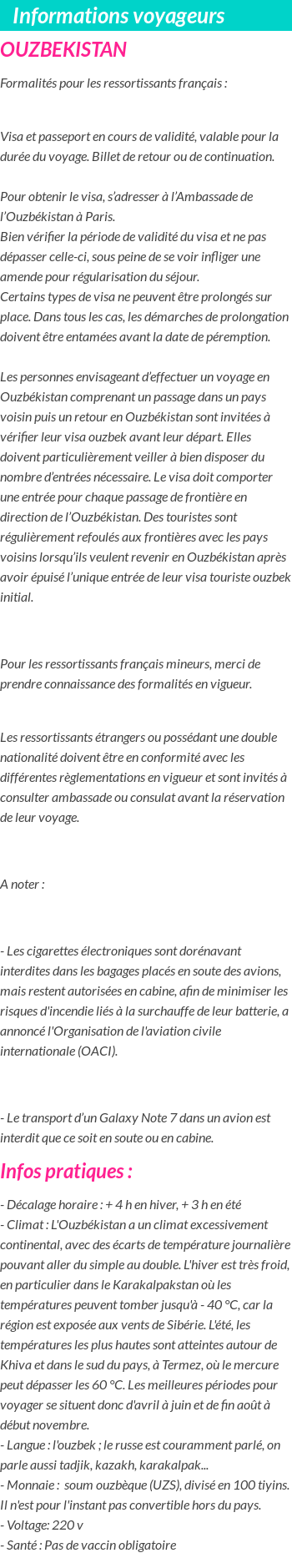 Formalités et infos voyageurs