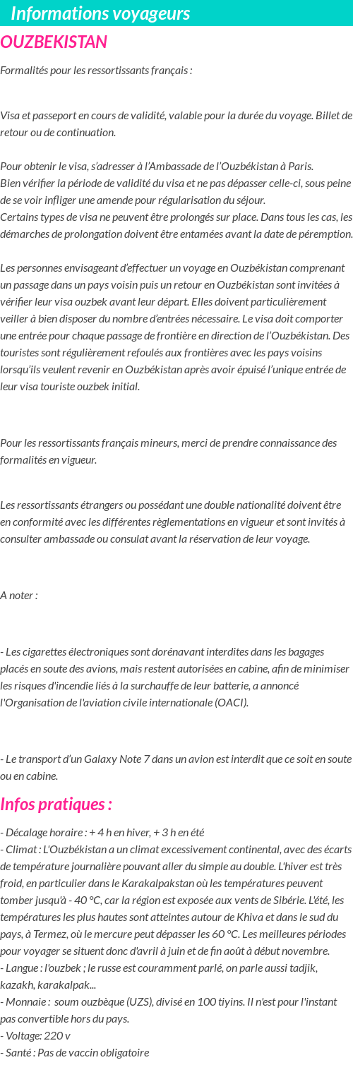 Formalités et infos voyageurs