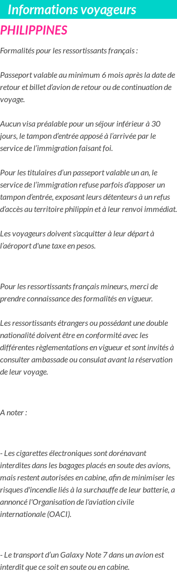 Formalités et infos voyageurs