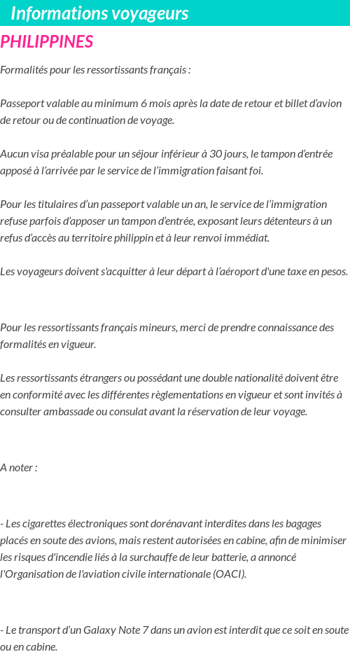Formalités et infos voyageurs