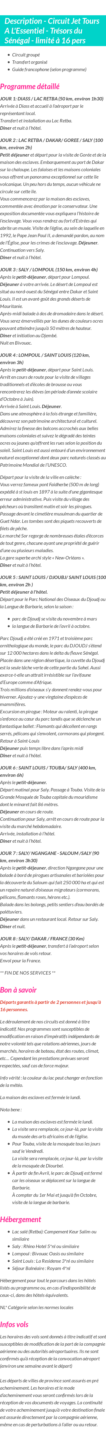 Détails du séjour