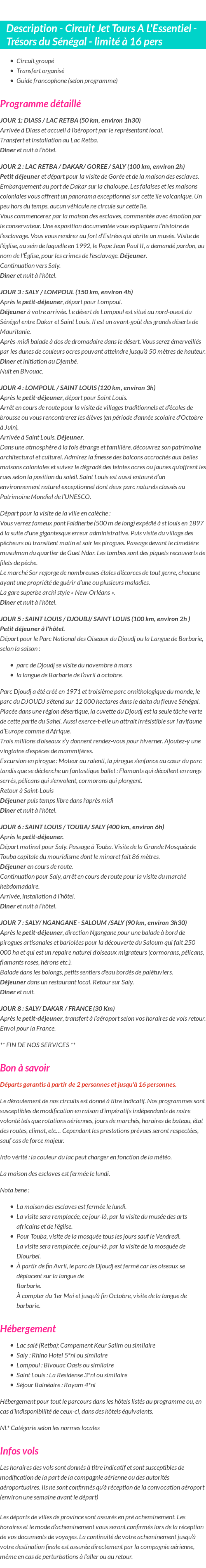 Détails du séjour