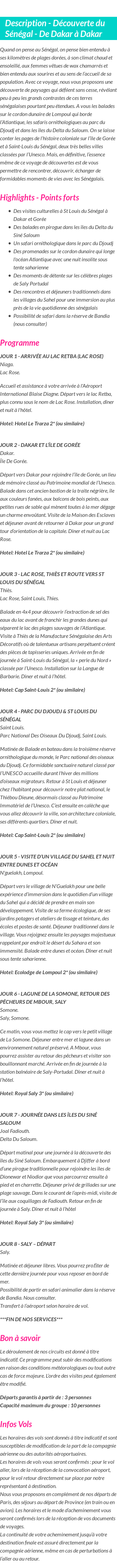 Détails du séjour