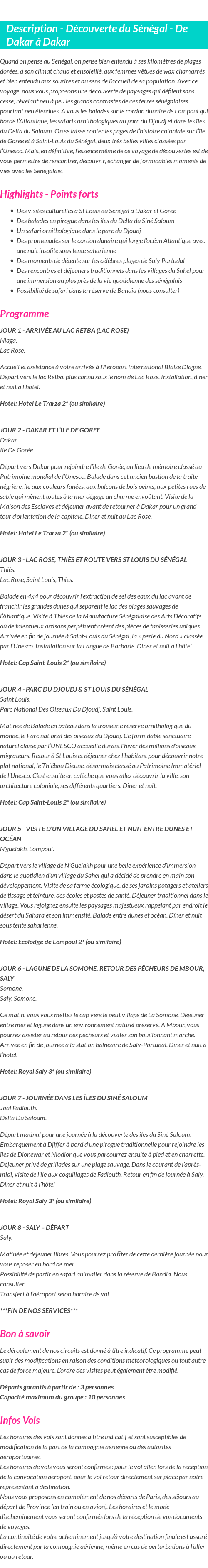 Détails du séjour