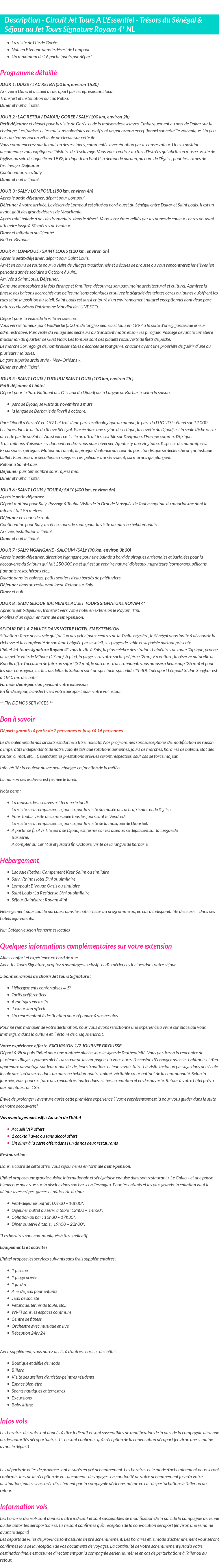 Détails du séjour