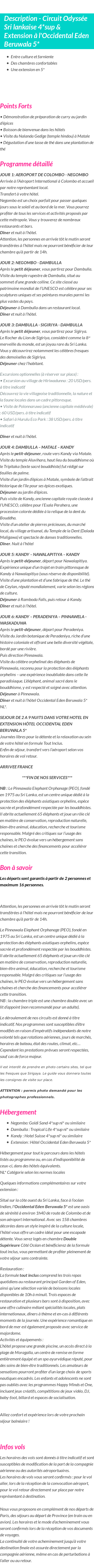 Détails du séjour