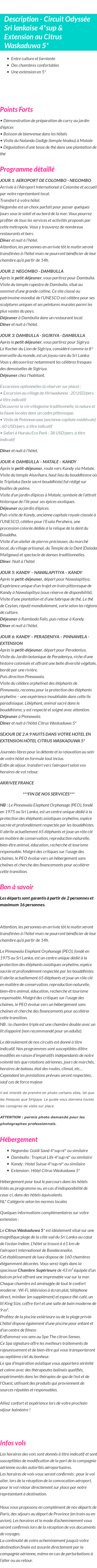 Détails du séjour