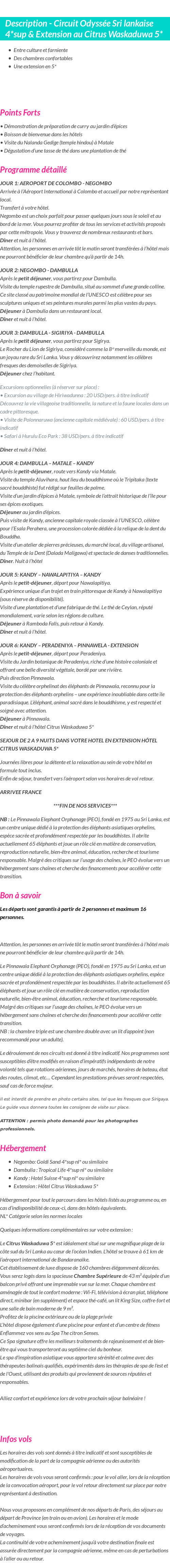 Détails du séjour