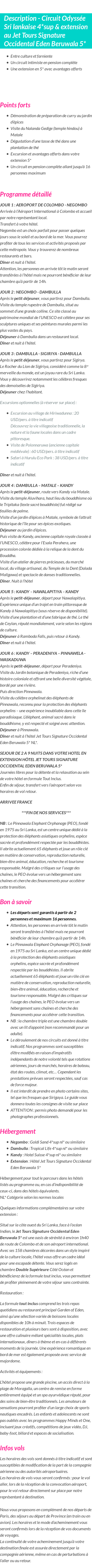 Détails du séjour