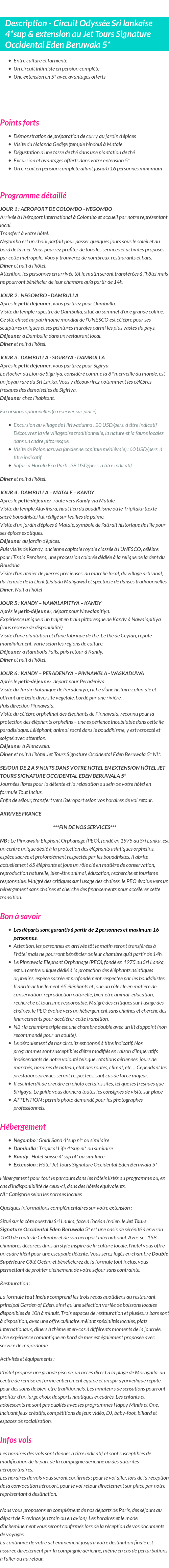 Détails du séjour