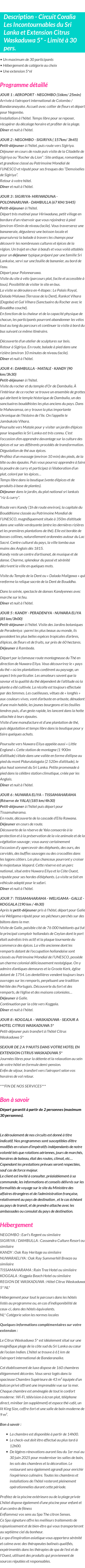Détails du séjour