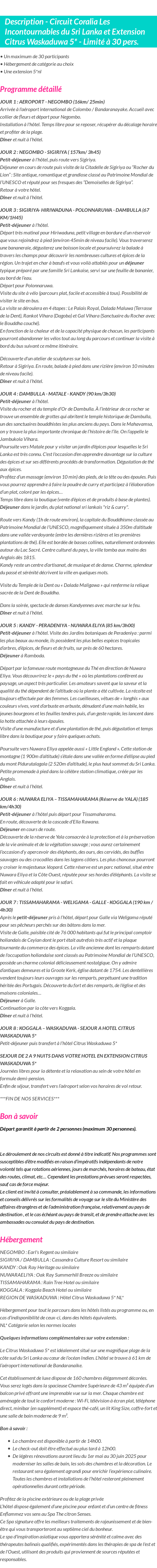 Détails du séjour