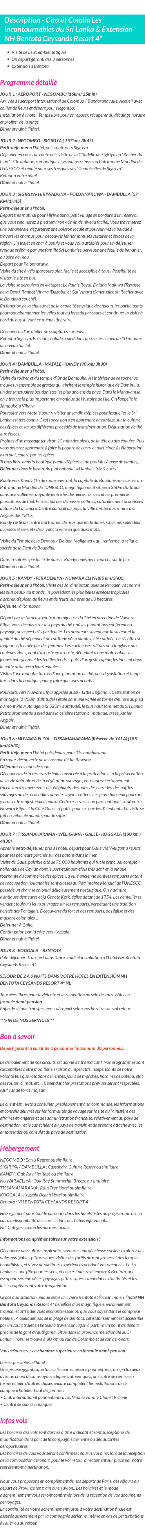 Détails du séjour