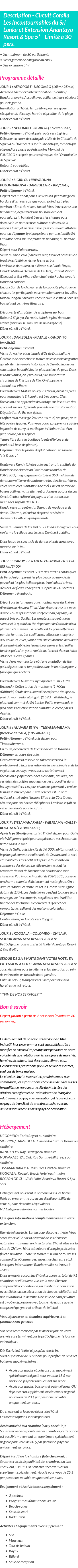 Détails du séjour