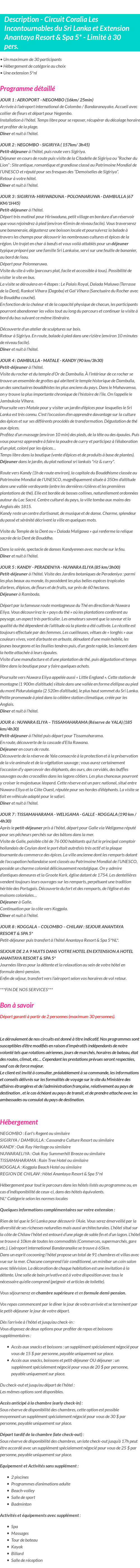 Détails du séjour